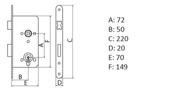 LOB YETI ЗАМОК 72/50 70мм ВАННАЯ ТУАЛЕТ ЛЕВАЯ ДВЕРЬ