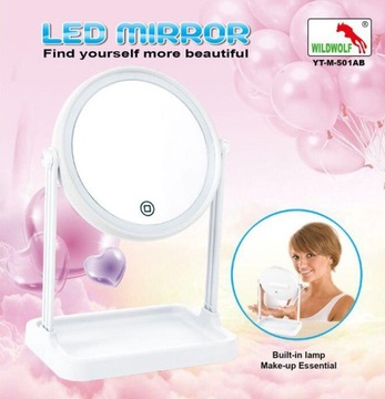 КРУГЛОЕ ЗЕРКАЛО СО СВЕТОДИОДНОЙ ПОДСВЕТКОЙ И ПОДСТАВКОЙ