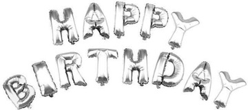 Balony Foliowe Napis Happy Birthday Srebrny Litery