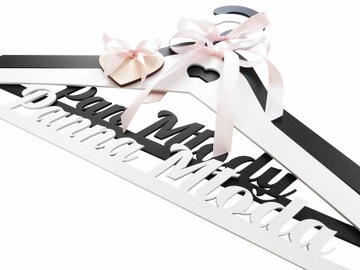 Eleganckie wieszaki ślubne Panna Młoda Pan Młody 3D personalizacja grawer