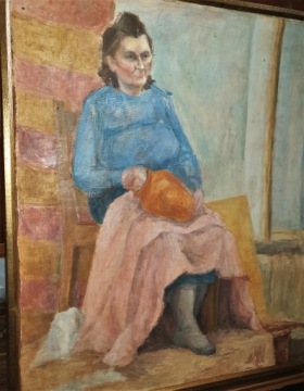 Старинная картина маслом Молодая Польша портрет сидящей женщины l.30 te рама