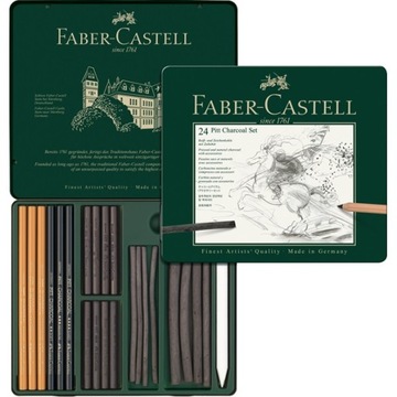 FABER-CASTELL Zestaw węgli rysunkowych do szkicowania Pitt węgiel 24 sztuki