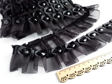 Taśma ozdobna 50 mm plisowana akrylowe dżety czarna