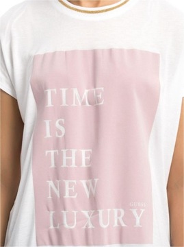 GUESS koszulka t-shirt bluzka biała nadruk róż S
