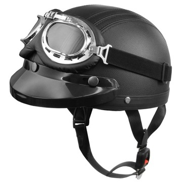 KASK MOTOCYKLOWY HEŁM ORZESZEK SKÓRZANY L + GOGLE