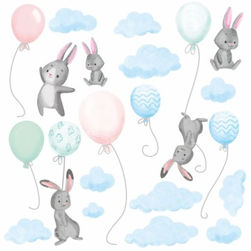 naklejki dla dzieci na ścianę króliki BALONY 160