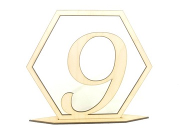 Drewniane numery na stół, ślub, cyfry HEKSAGON W2
