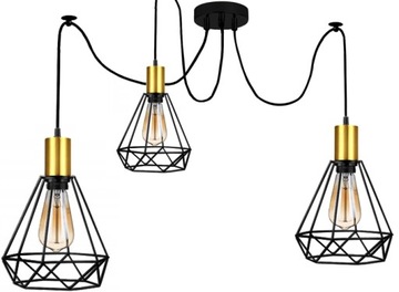 Lampa wisząca pająk żyrandol 3 klosze loft ZŁOTA