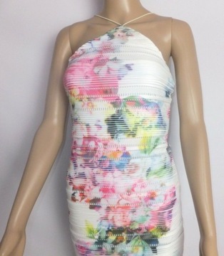 LIPS sukienka ołówkowa w kwiaty biała lato 36 S