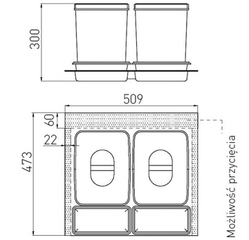 ВСТАВКА ДЛЯ БАНКА ДЛЯ ВЯЗЫВАЮЩИХ ОТХОДОВ 60 ​​2x15L GTV