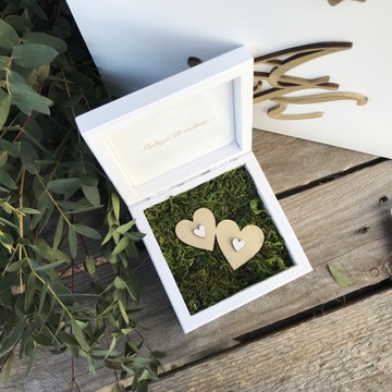 Большая БЕЛАЯ Коробка для КОНВЕРТОВ+ОБРУЧАЛЬНЫХ КОЛЬЦ, мох