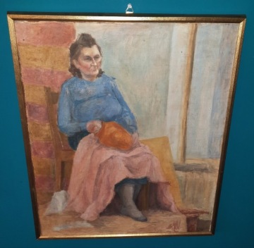 Старинная картина маслом Молодая Польша портрет сидящей женщины l.30 te рама