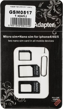 Адаптер NANO MICRO SIM для iPhone Ipad HTC 4in1 +KEY