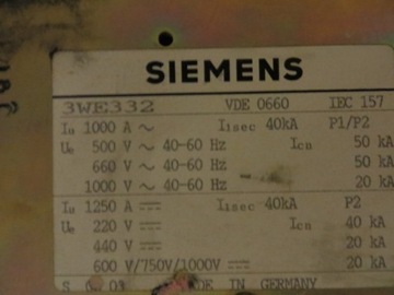 Главный выключатель Siemens 1000A, б/у, хороший