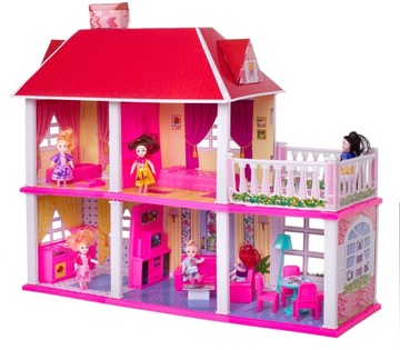 DUŻY DOMEK DLA LALEK WILLA Z TARASEM MEBELKI