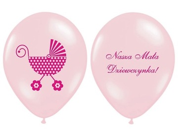 Balony z nadrukiem wózki różowe 12