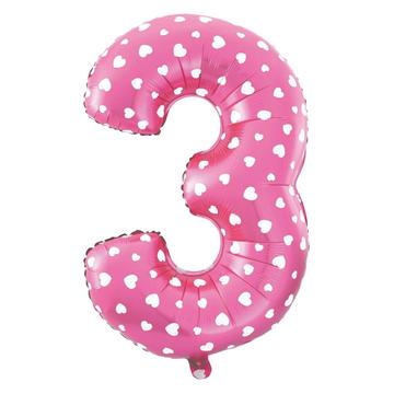 BALON FOLIOWY CYFRA 3 RÓŻOWA DZIEWCZYNKA 40CM