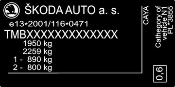 Tabliczka naklejka znamionowa Skoda
