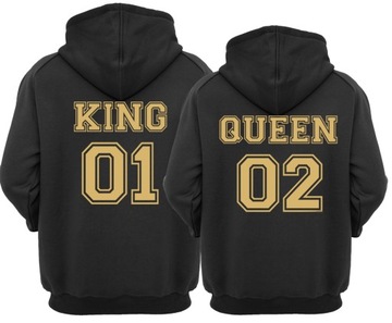 BLUZY dla par z KAPTUREM KING QUEEN DUŻO WZORÓW