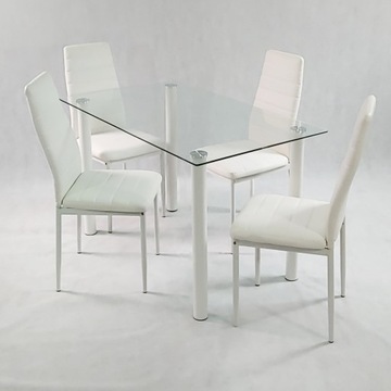 Красивый серый мягкий стол и 4 стула.