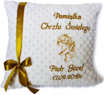Pamiątka Poduszka Prezent Na Chrzest Aniołek + Haft Imienia i Data