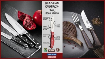 ТРАМОНТИНА 3 НОЖА ДЛЯ МЯСА + ОСТРЫЙ, БЛОК ЧУРРАСКО