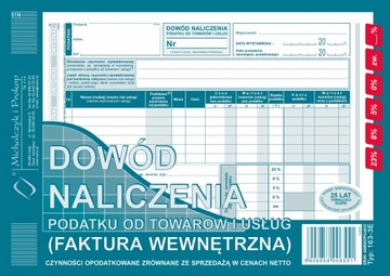 Faktura wewnętrzna netto dowód naliczenia podatku VAT O+1K 40kart A5 163-3E