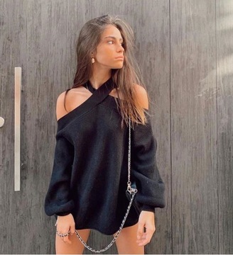 Zara sweter oversize z odkrytymi ramionami M 38