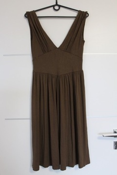 H&M* SUKIENKA MIDI BRĄZ KHAKI BEZ RĘKAWÓW 36 S