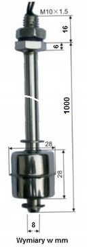 ПОПЛАВОВОЙ ДАТЧИК УРОВНЯ ЖИДКОСТИ 1000 ММ НЕРЖАВЕЮЩАЯ СТАЛЬ