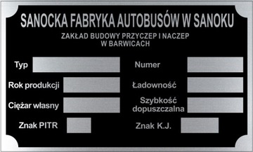 Tabliczka znamionowa do przyczep SANOK lub AUTOSAN