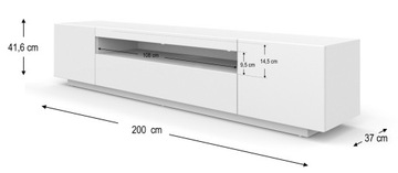 Szafka RTV 200 cm stojąca dąb artisan czarny + LED