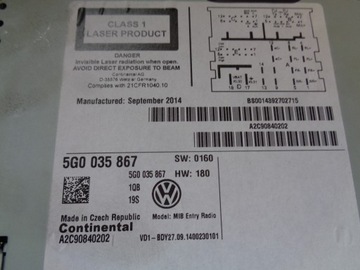 VW GOLF VII 7 5G РАДИО ОРИГИНАЛЬНЫЙ CD MP3 5G0035867
