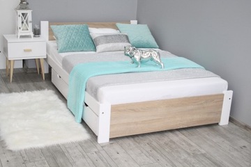 Łóżko 3D 140x200 białe dąb sonoma stelaż + MATERAC