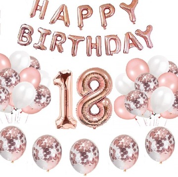 Zestaw BALONY 18 LAT na osiemnastkę ROSE GOLD