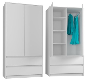 SZAFA BIAŁA GARDEROBA 90CM SZUFLADY DRZWI 2D2S