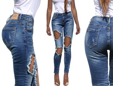 #CD13 JEANS dziury TIUL WYSOKI STAN rurki M/38