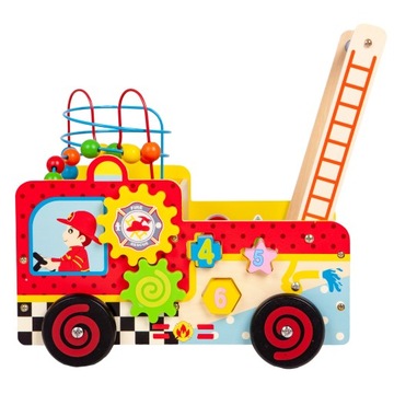 Деревянный развивающий толкатель пожарный + кубики ECOTOYS