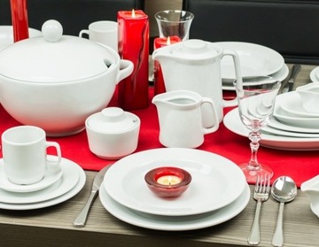 LUBIANA KASZUB HEL SERWIS OBIADOWY 45 EL na 12 osób PORCELANA BIAŁY