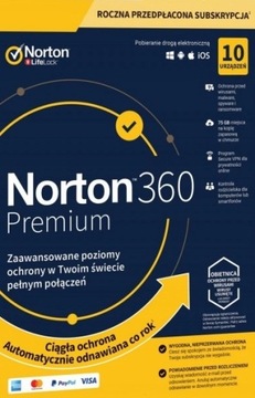 NORTON 360 PREMIUM 10 ПК 1 ГОД +75GB + Secure VPN
