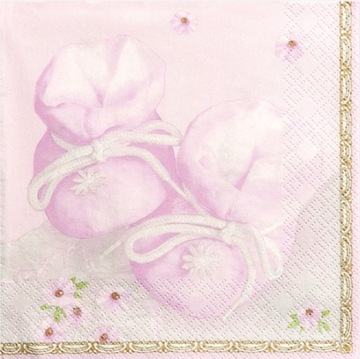 SERWETKI 33X33 RÓŻOWE BUCIKI NARODZINY CHRZEST a20