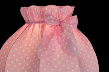 Abażur z kokardą bawełna RÓŻOWY BIAŁE GROCHY 51cm