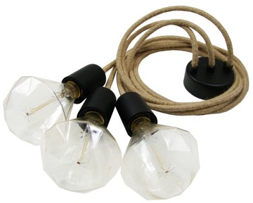 LAMPA PAJĄK 3 CZARNY żyrandol trójramienny juta