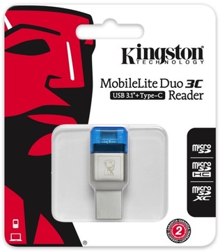 Устройство чтения microSD KINGSTON Duo 3C USB 3.1 + USB-C