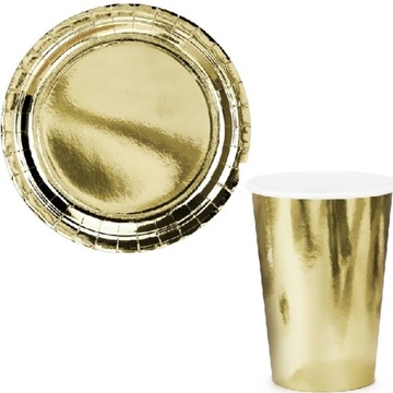 НАБОР ЗОЛОТЫХ ЧАШЕК И ТАРЕЛОК, зеркальный хром