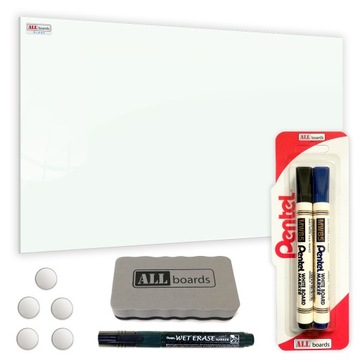 Магнитная СТЕКЛЯННАЯ ДОСКА белая 100х70 + аксессуары из неодимовых магнитов