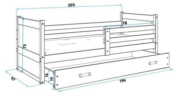 Детская кровать RICO 200x90 + MATRAC + RAIL