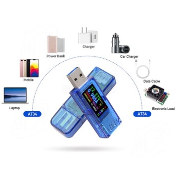 Измеритель порта USB 3.0 AT34 A V W Ah цветной ЖК-дисплей