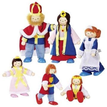 Laleczki drewniane RODZINKA KRÓLEWSKA domek dla lalek figurki wyginane GOKI