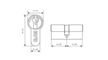 комплект кассетного замка, вставка-ручка GJM 40x40